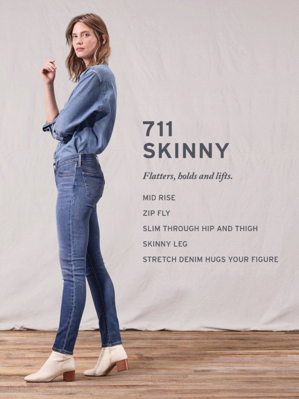 Levi's 711 Women's Skinny Jeans With Distressing in Blue